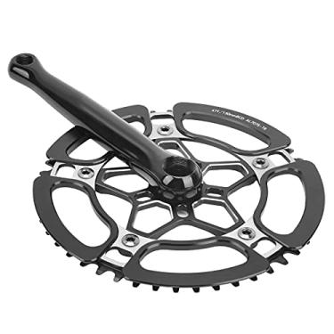 Imagem de Asixxsix Conjunto de manivela de velocidade única, liga de alumínio altamente polido, braço de manivela de força leve com roda de corrente única para bicicleta (preto)