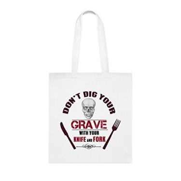 Imagem de Funny Don't Dig Your Grave With Your Knife And Fork, Sacola de presente de chef, Bolsa de ombro de chef, Sacolas reutilizáveis de chef, Ideia de presente de cesta de Natal de aniversário, Branco