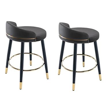 Imagem de Bsillas Cocina de Barra Conjunto de 2 Cadeiras Bar Giratórias Balcão Ilha, Bancos Bar de Cozinha Altura Balcão, Pele Napa Preto Cromado Pernas Douradas, Sem Braços 360° Pedais Redondos Assento 62 Cm