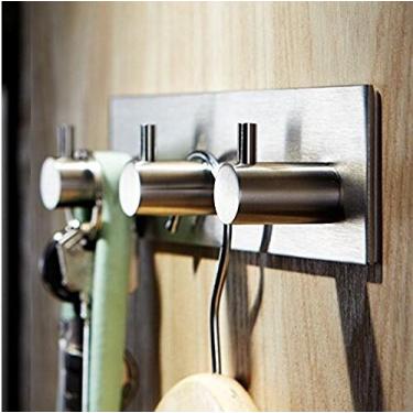 Imagem de Ganchos autoadesivos de aço inoxidável SUS 304 da TOGU, 3 ganchos de parede resistentes sem pregos à prova d 'água vara na porta do banheiro para chaves, chapéus, toalhas, acabamento escovado