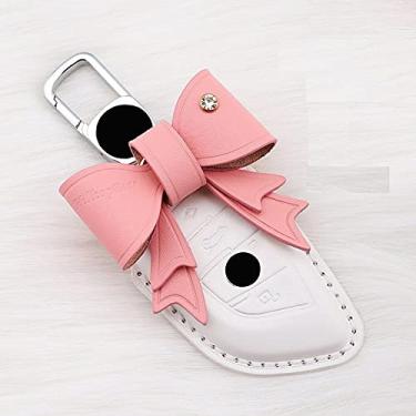 Imagem de CSHU Couro Car Key Case Cover Porta-chaves Anel Key Bag, apto para BMW E90 E60 E70 E87 1 3 5 6 Série M3 M5 X1 X5 X6 Z4, A rosa