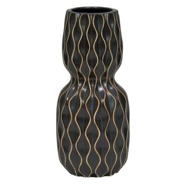 Imagem de Vaso Decorativo De Cerâmica Preto Com Desenhos Geométricos - Babyfast