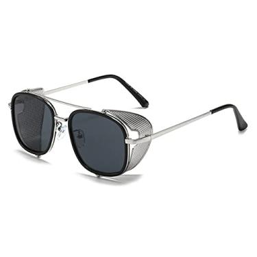 Imagem de Óculos de sol gótico Steampunk feminino designer masculino vintage redondo moda armação óculos de sol UV400, C4 prata preto, tamanho único