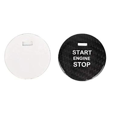 Imagem de Senyar botão de ignição tampa de acabamento, fibra de carbono acabamento requintado interruptor de ignição start stop botão de pressão anel de acabamento tampa para CX-8 (preto)