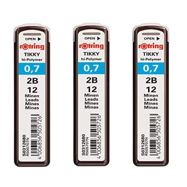 Imagem de Rotring Refil de grafite escuro forte de polímero 2B de 0,7 mm para lápis mecânicos – Pacote com 3 tubos – 36 cabos