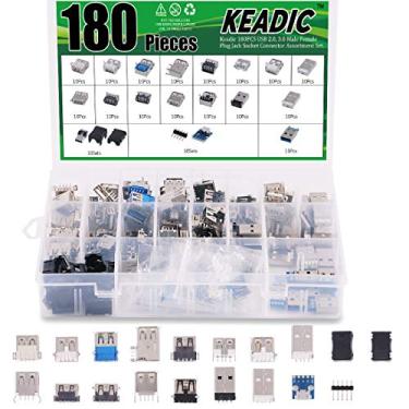 Imagem de Keadic 180 peças USB 2.0 3.0 Macho Fêmea Tomada Conector Sortimento Incluindo Micro USB Tipo B 5 Pinos Porta T Conector Micro USB para Placa Adaptador Dip e Conectores de Porta Macho de 9 Pinos