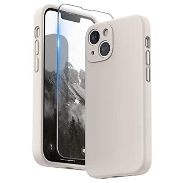 Imagem de SURPHY Capa compatível com iPhone 13 Mini com protetor de tela, (proteção da câmera + forro de microfibra macia), capa de telefone de silicone líquido de 5,4 polegadas 2021, pedra