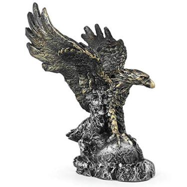 Imagem de Águia Rocha Estatua Decoração Resina Poder Força Escultura (Base Prata)