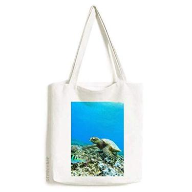 Imagem de Bolsa de lona com imagem de natureza e tartaruga marinha, peixe, ciência, sacola de compras, bolsa casual