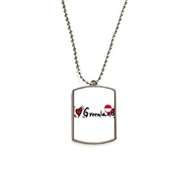 Imagem de DIYthinker I Love Greenland Bandeira da Palavra Love Heart Ilustration Corrente de aço inoxidável com pingente de identificação para cães Colar para animais de estimação