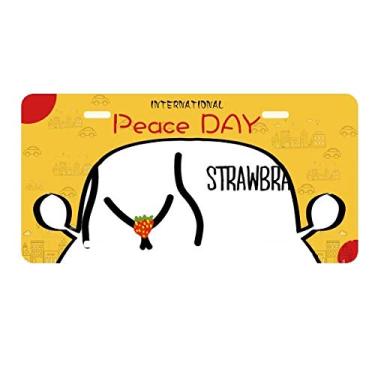 Imagem de DIYthinker Placa de carro divertida preta vermelha desenho de morango etiqueta decoração de carro dia da paz
