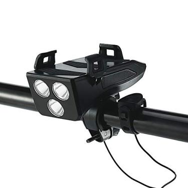 Imagem de Luzes de bicicleta Recarregável USB - Farol multifuncional 4 em 1 com suporte para celular, 3 modos de farol LED, 4000 Power Bank, 130 dB Speaker, 400 Lumen Waterproof Bike Headlight
