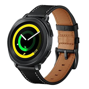 Imagem de amhello Pulseira de couro macio de 22 mm compatível com Samsung Galaxy Watch 46 mm Gear S3 Classic Frontier Watch 3 pulseiras de 45 mm (preto)