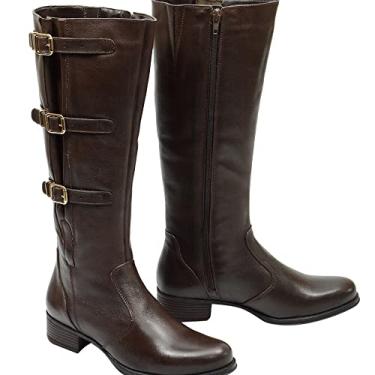 Imagem de Bota Montaria em Couro Feminino Cano Alto Detalhes Laterais em Fivela