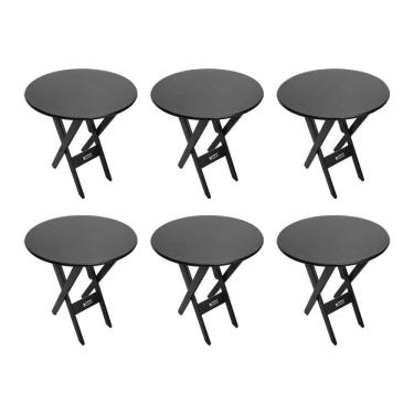 Imagem de Kit 6 Mesas Dobráveis De Madeira Redonda 70cm Preta - Cor: Preto
