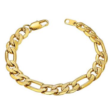 Imagem de ChainsHouse Pulseira de corrente de elos Figaro de aço inoxidável/preto/banhado a ouro 18K para homens e mulheres, 6 mm a 13 mm, 19 cm/21 cm, caixa de presente, 9mm*19cm, Metal