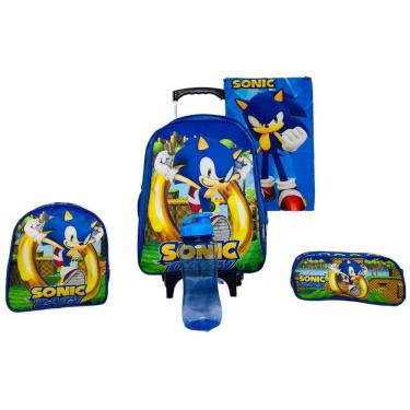 Imagem de Kit Mochila Infantil Escolar Sonic Rodinha Lancheira Estojo