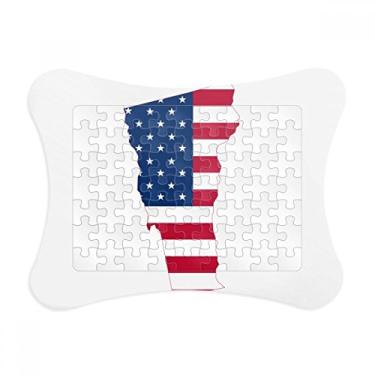 Imagem de Vermont USA Mapa Estrelas Listras Bandeira Formato Moldura Decoração Quebra-cabeça Enfeite