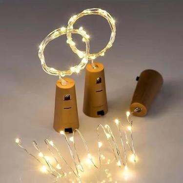 Imagem de Cordão de Luz Led Fio de Fada 2m 20 Leds a Bateria Rolha LUZ DE LED AMARELADA - 1 Unidade