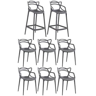 Imagem de Loft7, KIT - 6 x cadeiras + 2 x banquetas altas Masters Allegra - Cinza escuro