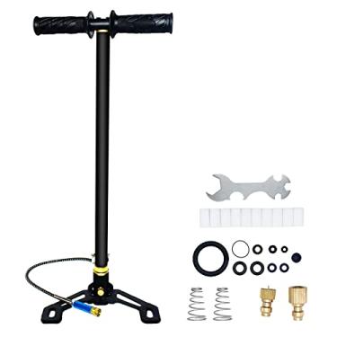 Imagem de TUXING PCP Bomba manual de alta pressão 4500Psi 3 estágios de aço inoxidável para pistola de ar de caça com estribo para Paintball Rifle de ar 300bar 30mpa