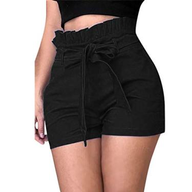 Imagem de STKOOBQ Short feminino de elastano confortável, shorts de treino, shorts da moda, sexy, vazado, para o verão, calça curta, Preto, 5XG
