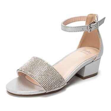 Imagem de FUNKYMONKEY Sandálias de salto baixo para meninas, bico aberto, com tira no tornozelo, strass para crianças, Prata, 18