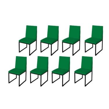 Imagem de Kit 8 Cadeira Para Sala De Jantar Trendy Base Metálica Preto Suede Verde