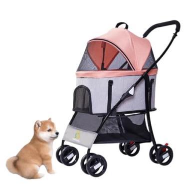 Imagem de Carrinho de Passeio Carro Pet para Caes, Animal de Estimação, Cachorro, Cão, Gato de Grande Porte até 15 Kg, Com Trava de Segurança e Freio, Cesto Removível (ROSA)