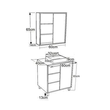 Imagem de Gabinete de Banheiro 60cm Julia com Balcão 1 Porta Correr e Espelheira com Cuba Preta Grafite