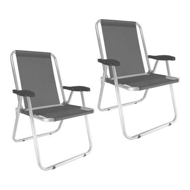 Imagem de Kit 2 Cadeira Praia Max Alumínio Oversize Preta Até 140kg Zaka