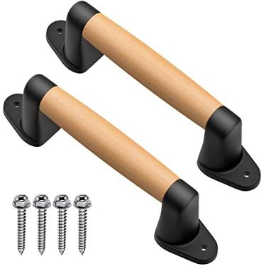 Imagem de SELEWARE Puxador de porta de celeiro de 23 cm Puxador de madeira para portão de cerca, porta de celeiro, armário de porta deslizante, corrimão interno, alças de segurança de playground, confortável e