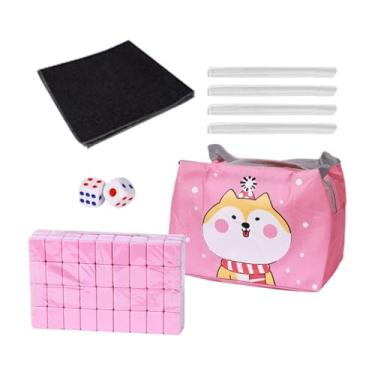 Imagem de Generic Conjunto de mini mahjong para viagem, portátil, com bolsa, 2 dados, 24mm, jogo de tabuleiro, mahjong chinês, conjunto de brinquedos para festa de, ROSA