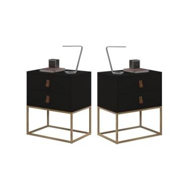 Imagem de Kit 2 Mesa Lateral Cabeceira Criado Unic 45cm Com Pés De Ferro Dourado Cor:Preto