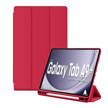 Imagem de Capa com suporte caneta Para Tablet Samsung Galaxy Tab A9+ Plus de 11 Polegadas Smart SM - X210 / X215 / X216b pen - Alamo (Vermelho)