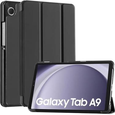 Imagem de Capa Smart Case Compatível Para Samsung Galaxy Tab A9 8,7'' SM-X110/SM-X115 2023 -Preto Leve, PU de qualidade,Anti-impressões digitais,Resistente a arranhões