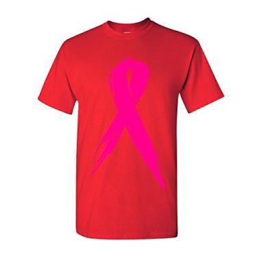 Imagem de Camiseta masculina de conscientização do câncer de mama com fita rosa Hope Fight Survivor, Vermelho, XG