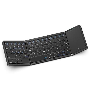 Imagem de Erkovia Teclado Bluetooth dobrável com touchpad, mini teclado sem fio dobrável tripla, teclado portátil de viagem, compatível com 3 dispositivos, teclado dobrável para Windows/iOS/Android/Mac