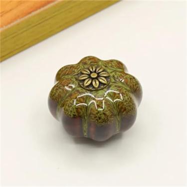 Imagem de Puxadores de cerâmica pintados à mão leopardo, puxadores de gaveta de armário, pacote de um botão com alça de parafuso, 1231, Qinggu, verde