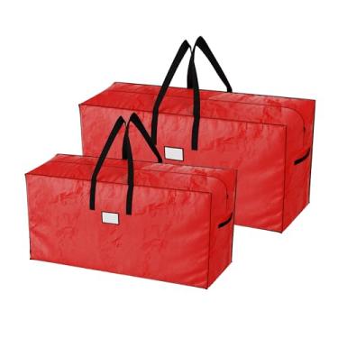 Imagem de Sacos de armazenamento para árvore de Natal – Conjunto de 2 sacolas de tecido para árvores artificiais de até 4,5 m – Protege as decorações de Natal contra danos por Elf Stor (vermelho)