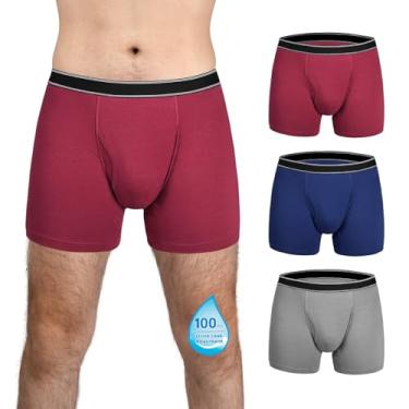 Imagem de TIICHOO Cueca boxer lavável para incontinência masculina com braguilha frontal de algodão, à prova de vazamento, absorção regular, 100 ml, cinza/azul marinho/vinho, G