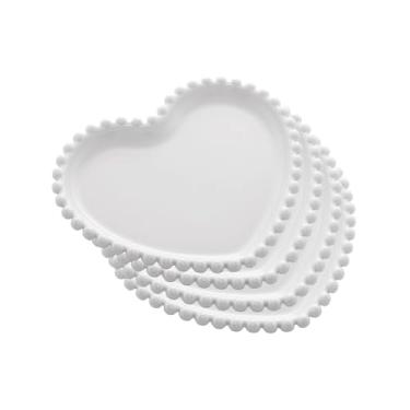 Imagem de Conjunto 4 Pratos de Porcelana Coração Beads Branco 17cm x 15cm x 2cm - Wolff