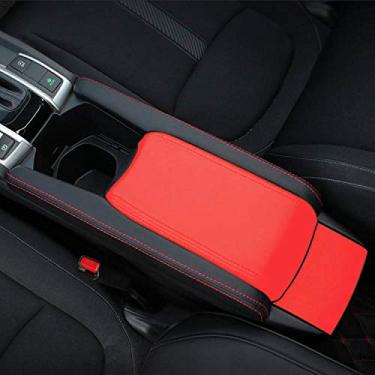 Imagem de Rifoda Capa de couro para Honda Civic 10ª geração 2016-2020 para apoio de braço central decoração resistente ao desgaste e resistente a arranhões (couro preto com couro vermelho)