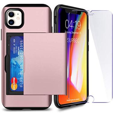 Imagem de SUPBEC Capa carteira para iPhone 11 com suporte para cartão e 2 protetores de tela de vidro temperado - TPU de silicone à prova de choque + policarbonato antiarranhões - ouro rosa