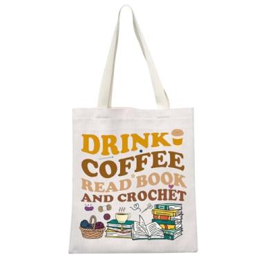 Imagem de MEIKIUP Bolsa de ombro para amantes de crochê, bebida, café, crochê, presente para amantes de café, Sacola para amantes de crochê, Large
