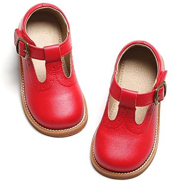 Imagem de Otter MOMO Sapato social feminino Mary Jane com tira em T uniforme escolar, D730-vermelho, 5 Toddler