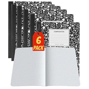 Imagem de 1InTheOffice Caderno de composição pautado quádrupla, 24 x 19 cm, caderno de composição de papel milimetrado, capa de mármore preto, 4 x 4 pautado, 100 folhas, (pacote com 6)