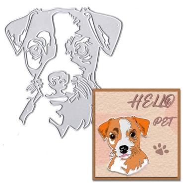 Imagem de ALIBBON Cortes de matriz de cachorro para fazer cartões, moldes de metal fofos para cortar cabeça de cachorro, moldes fofos de animais para artesanato faça você mesmo, álbum de fotos, papel em relevo,