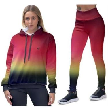 Imagem de Kit Moletom Blusa Feminina Conjunto Calça Legging Degrade Fitness-Feminino