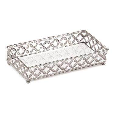 Imagem de Bandeja Decorativa Retangular Em Metal Prata Com Espelho 5X24 Cm - D'r